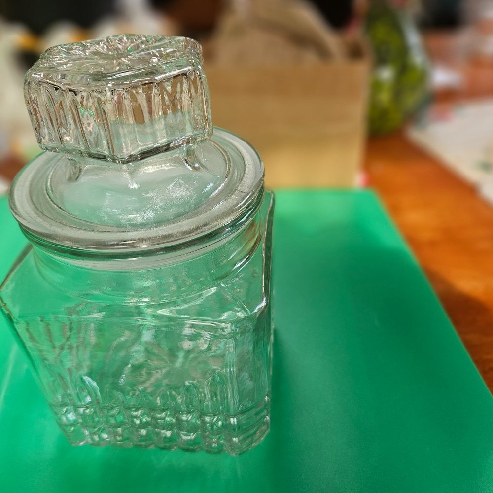 vintage KOEZE drugstore glass jar apothecary candy canister 7 " tall